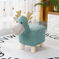 合家盈科技布宝宝小凳子家用动物换鞋凳时尚创意实木脚凳卡通沙发凳可爱 科技布-蓝色鹿-可拆洗