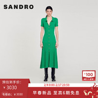 SANDRO2024早春女装时尚多巴胺绿色长款针织连衣裙SFPRO03453 80/绿色 34