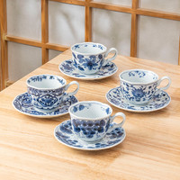 美浓烧（Mino Yaki）日本陶瓷日式创意咖啡杯碟套装青花唐草日式下午茶杯子茶具 桃花唐草 230ml