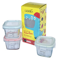 Didinika婴儿辅食盒玻璃密封保鲜盒防漏宝宝食物可冷冻方形耐高温 蓝色+绿色+橙色（各一只）160ml