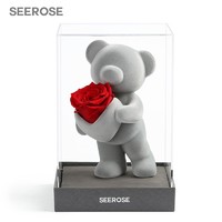 SEEROSE 西罗斯（SEEROSE）永生花爱心站立保鲜玫瑰熊花束214情人节送女生朋友表白生日礼物 将心予之-嫣红(支持代写贺卡)