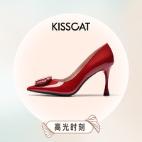 【锦鲤系列】接吻猫宴会单鞋细跟高跟鞋女婚鞋新娘鞋红色
