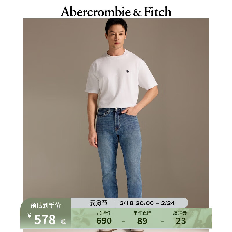 ABERCROMBIE & FITCH男装 24春美式复古休闲百搭时髦运动风修身牛仔裤 339203-1 中度水洗 28/30 (175/72A)