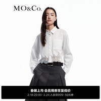 MO&Co.2024春不规则蕾丝拼接落肩短款廓形白衬衫MBD1SHTT05 本白色 XS/155
