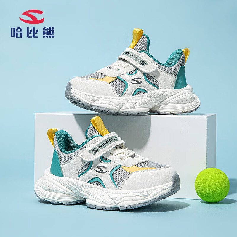 哈比熊（HOBIBEAR）童鞋春秋儿童运动鞋宝宝学步鞋网面透气男女童鞋JD17S82白蓝24码