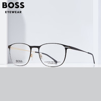 雨果博斯（HUGO BOSS）男士全框商务眼镜框轻方框眼镜1247 I46-黑金色 仅镜框不含镜片