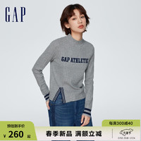 Gap 盖璞 女装2024春季提花logo半高领小开叉超模针织衫上衣405056 灰色 175/92A(XL) 亚洲尺码