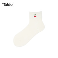 Tabio日本可爱刺绣水果图案日常基础百搭款ins潮女士短袜春夏 奶白色 （樱桃） 22.5-24.5cm