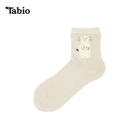 Tabio日本动物图案袜子女可爱高弹透气吸汗ins潮袜女士中筒袜女袜 奶杏色（幸运猫） 22-24cm/22.5-24.5cm