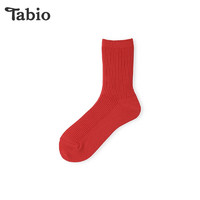 Tabio素色袜子女纯色罗纹中筒袜黑白色日本女袜堆堆袜本命年红袜 新年红 22.5-24.5cm