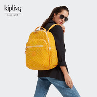 kipling 凯普林 男女款大容量轻便帆布时尚书包背包首尔包双肩包|SEOUL 黄底白色方点