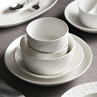 Yomerto 悠米兔 高级感陶瓷餐具简约现代碗碟套装家用北欧轻奢岩纹纯白4人食17件