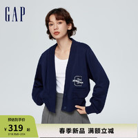 Gap 盖璞 女装2024春季法式圈织软V领logo大口袋针织开衫外套430345 海军蓝 170/88A(L)亚洲尺码