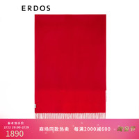 ERDOS 围巾纯色流苏长方形户外休闲简约羊绒单层水纹刺绣女披肩 中国红 180cmX70cm