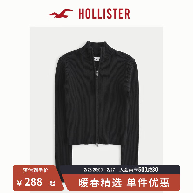 HOLLISTER24春夏新款辣妹修身针织长袖开衫外套 女 KI350-4134 黑色 S (165/88A)