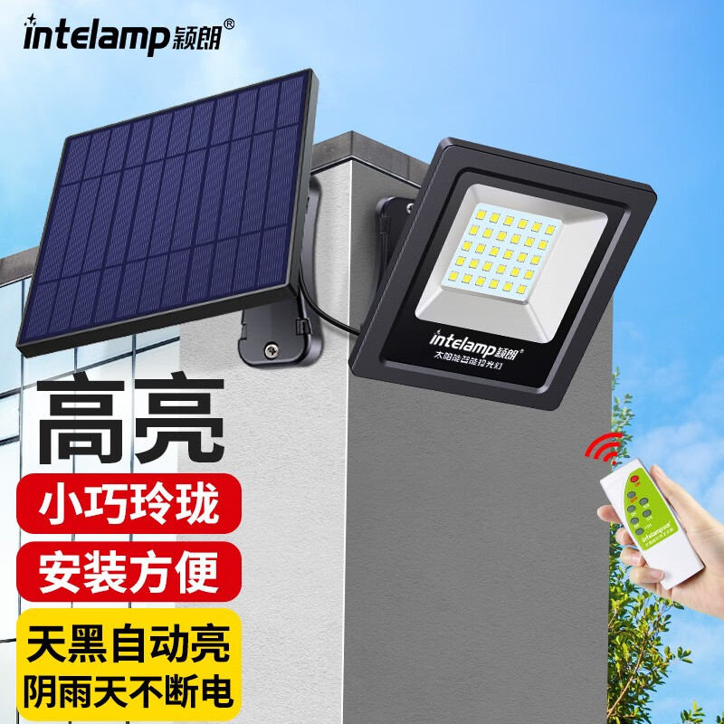 颖朗太阳能灯户外庭院家用LED投光灯超亮一拖一大功率室外路照明灯 【亮度500LM】 升级版3米线（含遥控）