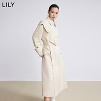 LILY 新款女装设计感双层领宽松长款风衣外套