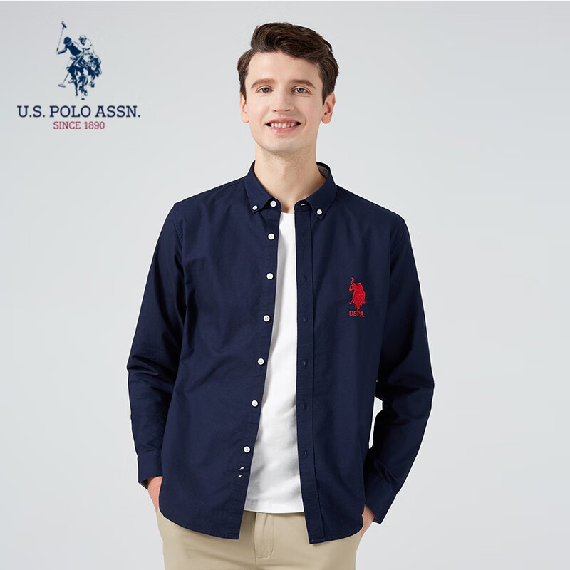 U.S. POLO ASSN. US保罗长袖衬衫男春夏纯棉商务休闲男衬衣透气外套男 藏青色 L 175/92A