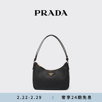 PRADA 普拉达 女士Saffiano 皮革迷你Hobo手袋腋下包 黑色