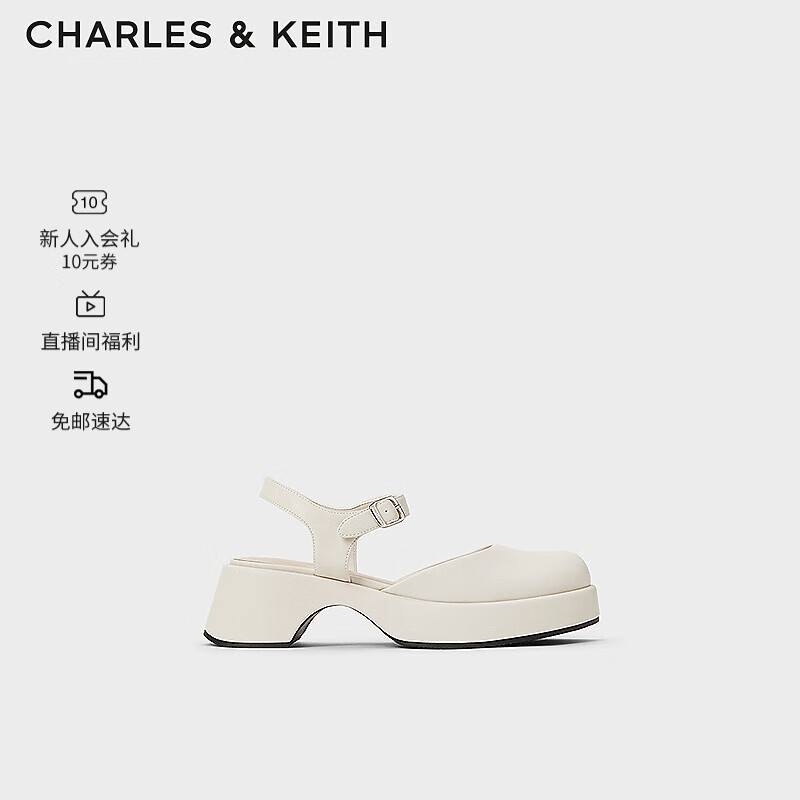 CHARLES & KEITH CHARLES&KEITH24春季英伦风一字扣厚底包头凉鞋CK1-70580220 粉白色Chalk 39