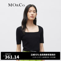 MO&Co.秋季短款针织衫方领短袖上衣打底MBB3SWT022薄款辣妹 黑色 S/160