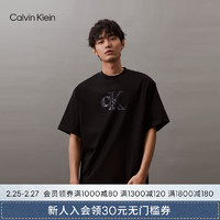 卡尔文·克莱恩 Calvin Klein Jeans24春夏男士休闲字母印花宽松纯棉重磅短袖T恤J325509 BEH-太空黑 S