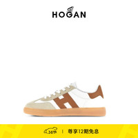 HOGAN男鞋2024春夏H327系列时尚复古休闲百搭运动鞋德训鞋 白/棕/灰 39.5