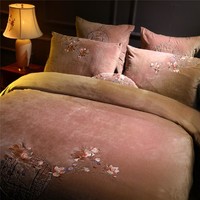 IVYKKI 艾维 新中式刺绣珊瑚绒四件套加厚保暖防静电被套床单床上用品