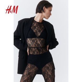 H&M HM女装2023冬季新款圆领时尚蕾丝马镫连身裤1214792