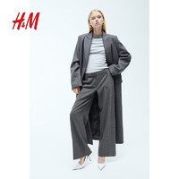 H&M 格雷系女装西装裤时尚通勤低腰褶裥直筒长裤1176513 深灰色