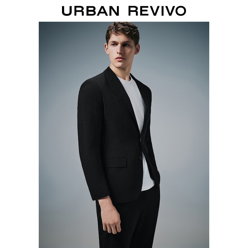 UR2024夏季新款男装经典高级感商务通勤休闲西装外套UMU140003 正黑