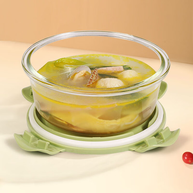 德玛斯耐热玻璃保鲜盒微波炉饭盒冰箱收纳上班族便当碗北欧蓝圆650ml