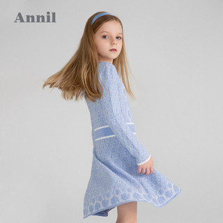 Annil 安奈儿 童装女童针织连衣裙新款时髦收腰小女孩公主裙保暖A字裙子
