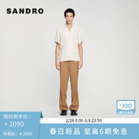 SANDRO2024早春新款男装简约米色格子装饰短袖衬衫上衣SHPCM01004 A409/米色 S