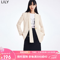 LILY 春新款女装小众设计感不对称时尚一粒扣洋气修身西装外套 604米白 XL