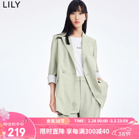 LILY 夏新款女装商务通勤款时尚条纹气质双排扣宽松西装外套女 301绿色 M