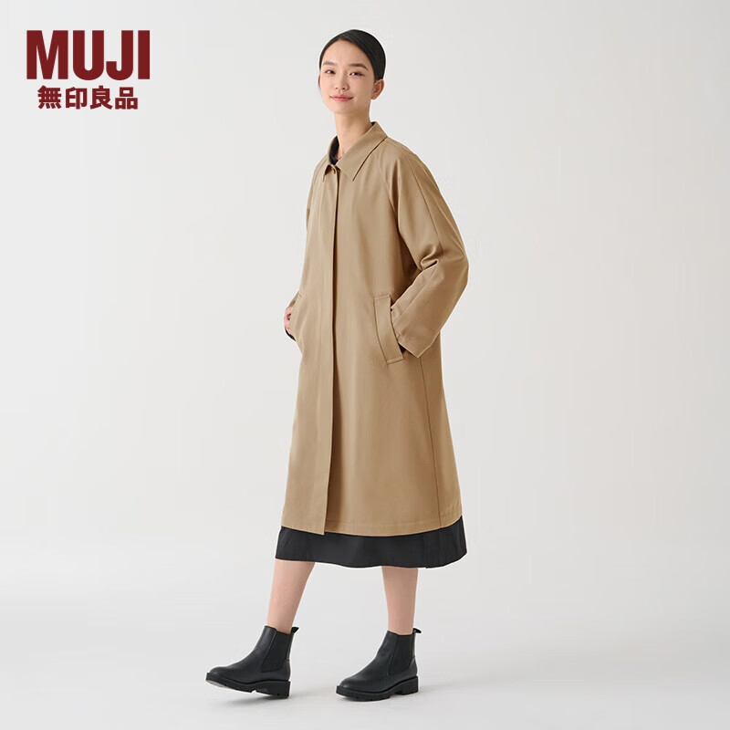 无印良品（MUJI）女式 不易沾水 立领大衣 外套女款 中长款 风衣 BDE94C4S 米色 L (165/88A)