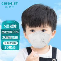 Care1st 嘉卫士 KN95儿童口罩 学生防护 5层过滤防尘防飞沫 3-12岁30个装