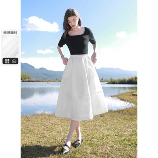 3COLOUR 三彩 仙女裙设计感复古半身裙小白裙A字长裙