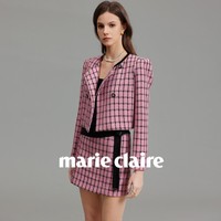 Marie Claire 嘉人 连衣裙套装女新款春季小香风格子外套+修身包臀裙时尚两件套