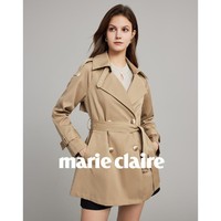 Marie Claire 嘉人 春季女士气质挺括宽松撞色明线设计女式中长款风衣外套女