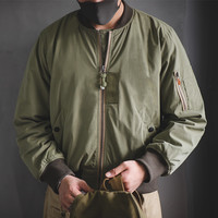 MADEN 馬登 工裝 美式空中MA1飛行員夾克軍綠色加厚棒球棉服外套男士冬季