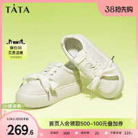 Tata他她时尚薄款纯色系带厚底板鞋女W9JA1AM3