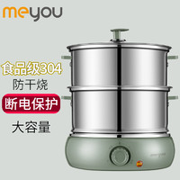 meyou 名友 304不锈钢电蒸锅煮蛋器家用双层防干烧自动断电保护迷你蒸蛋器 曙光绿