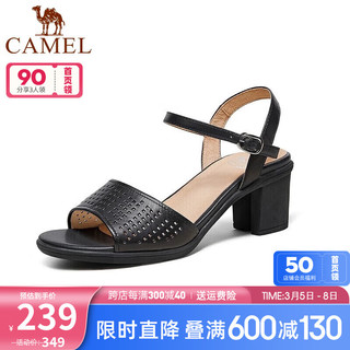 CAMEL 骆驼 女鞋 一字带凉鞋时尚高跟露趾舒适时装凉鞋女 黑色 35