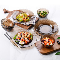 DURALEX 多莱斯 法国进口钢化玻璃咖啡色螺纹微波炉碗水果沙拉碗盘