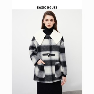 BASICHOUSE 百家好 Basic House/百家好毛呢外套女外穿娃娃领减龄格子大衣