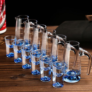Fankaqi 梵卡奇 蓝色冰山白酒杯分酒器套装家用水晶玻璃带刻度中式酒壶酒具