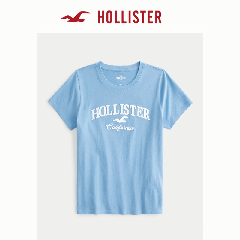 HOLLISTER24春夏新款宽松棉质百搭圆领短袖图案T恤 女 KI357-3210 浅蓝色 S (165/88A)