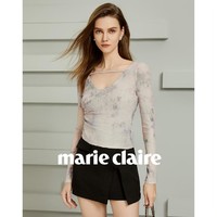 Marie Claire 嘉人 24推荐两件套水墨国风碎花网纱长袖女式套装